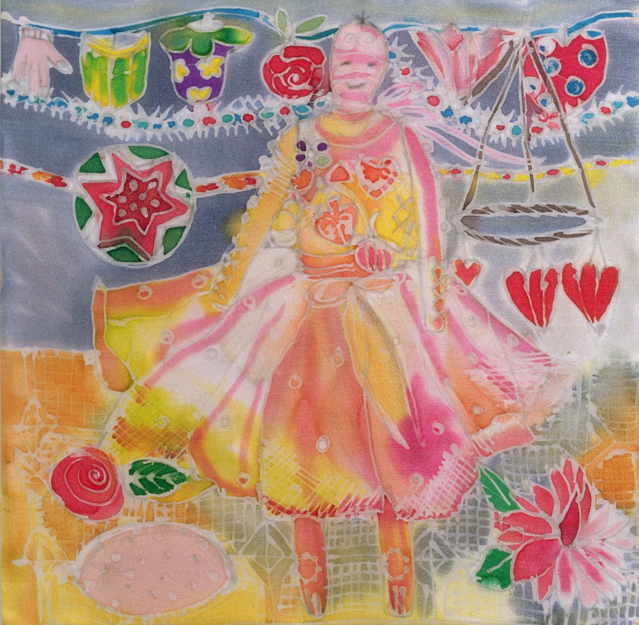 Kalpli ve Çiçekli Peri, 2006 (ipek üzerine boyalar) by Hilary Simon