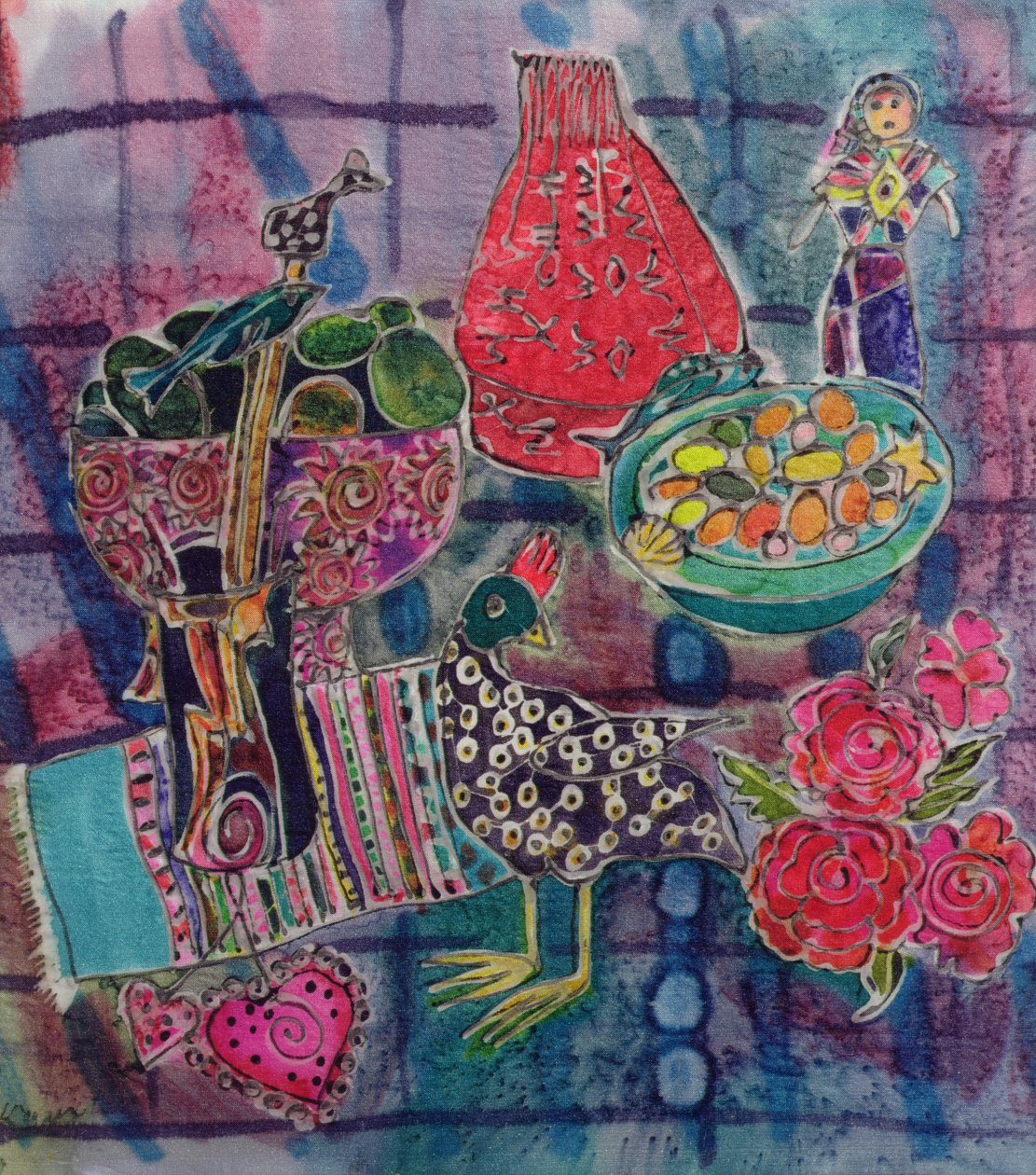 Guatemalalı Eserler, 2006 (ipek üzerine boyalar) by Hilary Simon