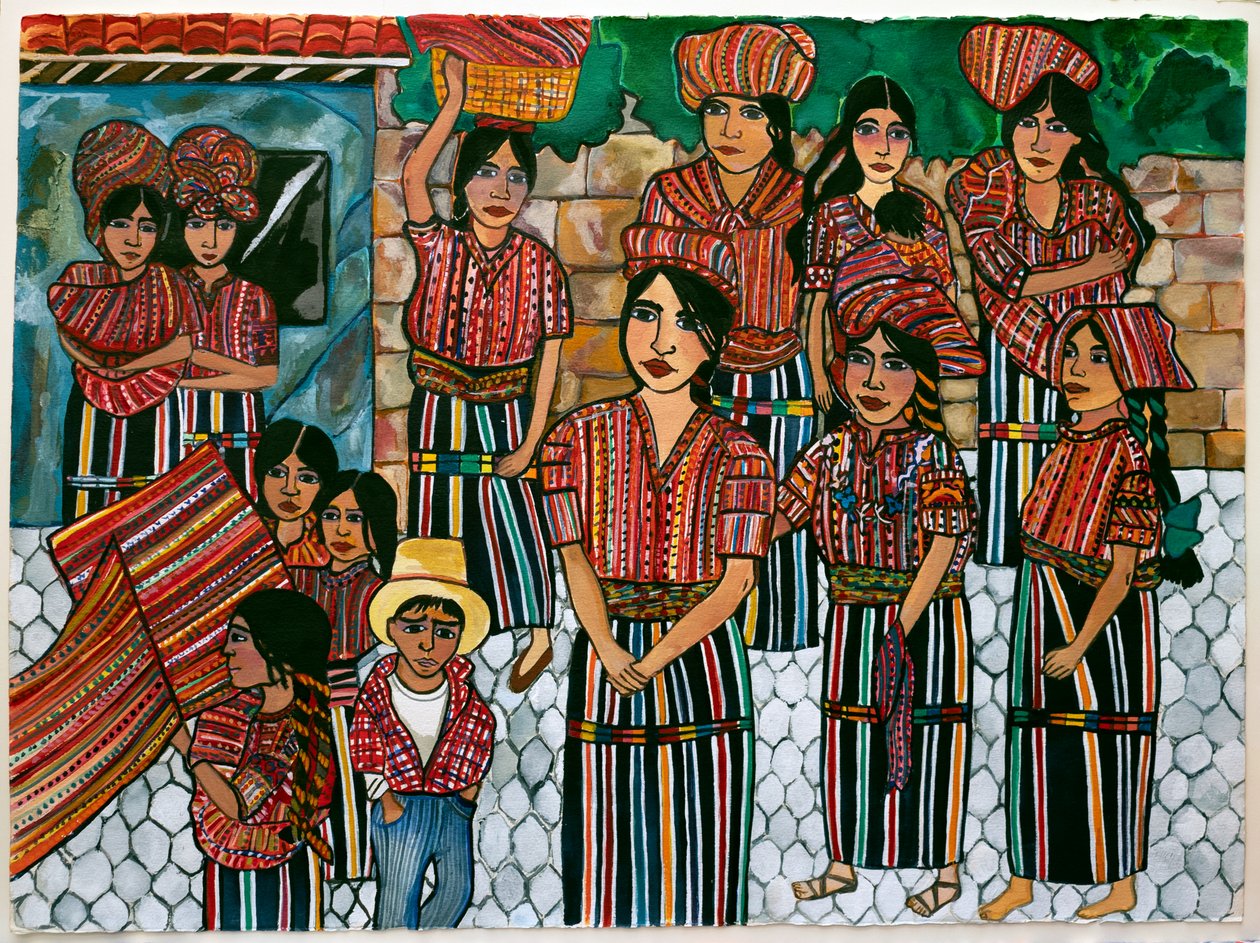 Guatemalen Kızları, Solola, 2023 (kağıt üzerine suluboya) by Hilary Simon