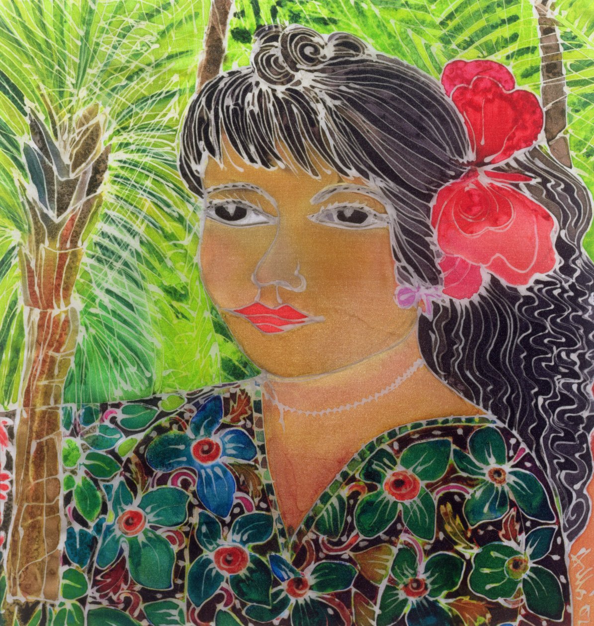 Ebegümecili Lady (ipek üzerine renkli mürekkepler) by Hilary Simon