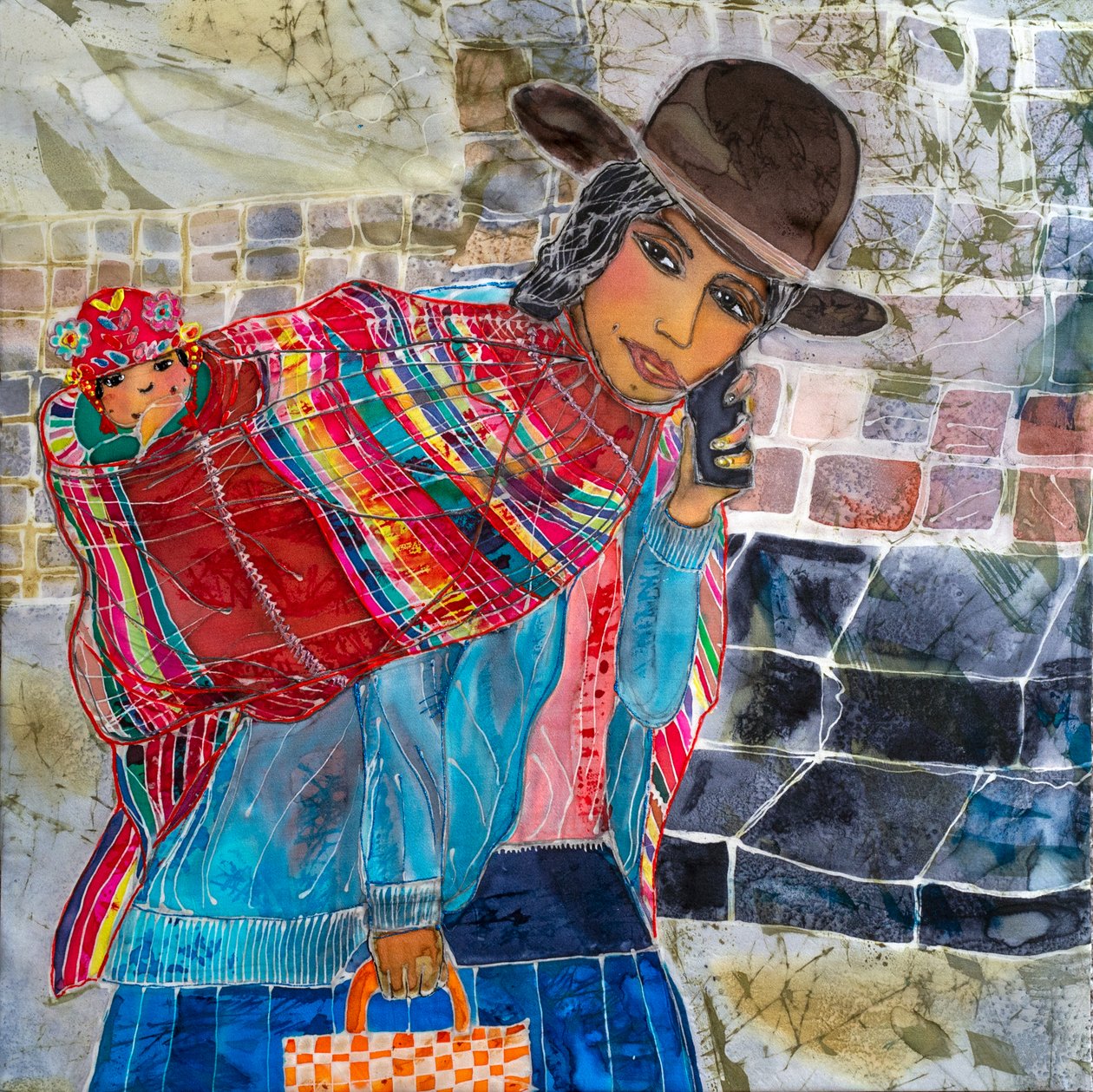Peruana, Mamita ve Jolly, Peru, 2023 (ipek üzerine boyalar) by Hilary Simon