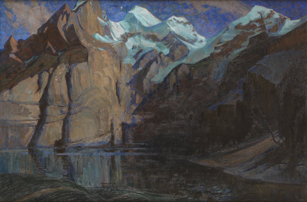 Nocturne des Alpes (tuval üzerine yağlı boya) by Hilda Marion Hechle