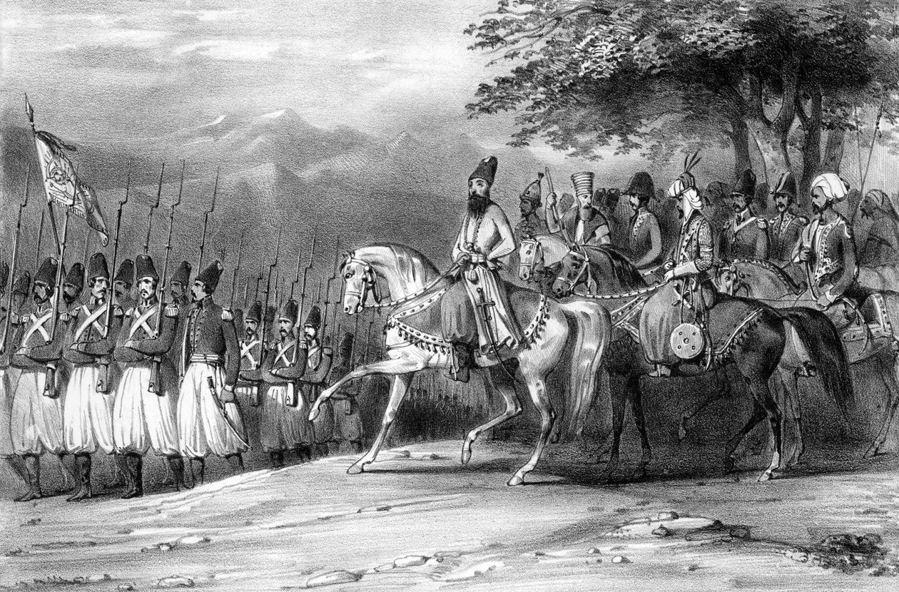 Abbas Mirza, askerler, İran hakkında bir inceleme by Hippolyte Bellange