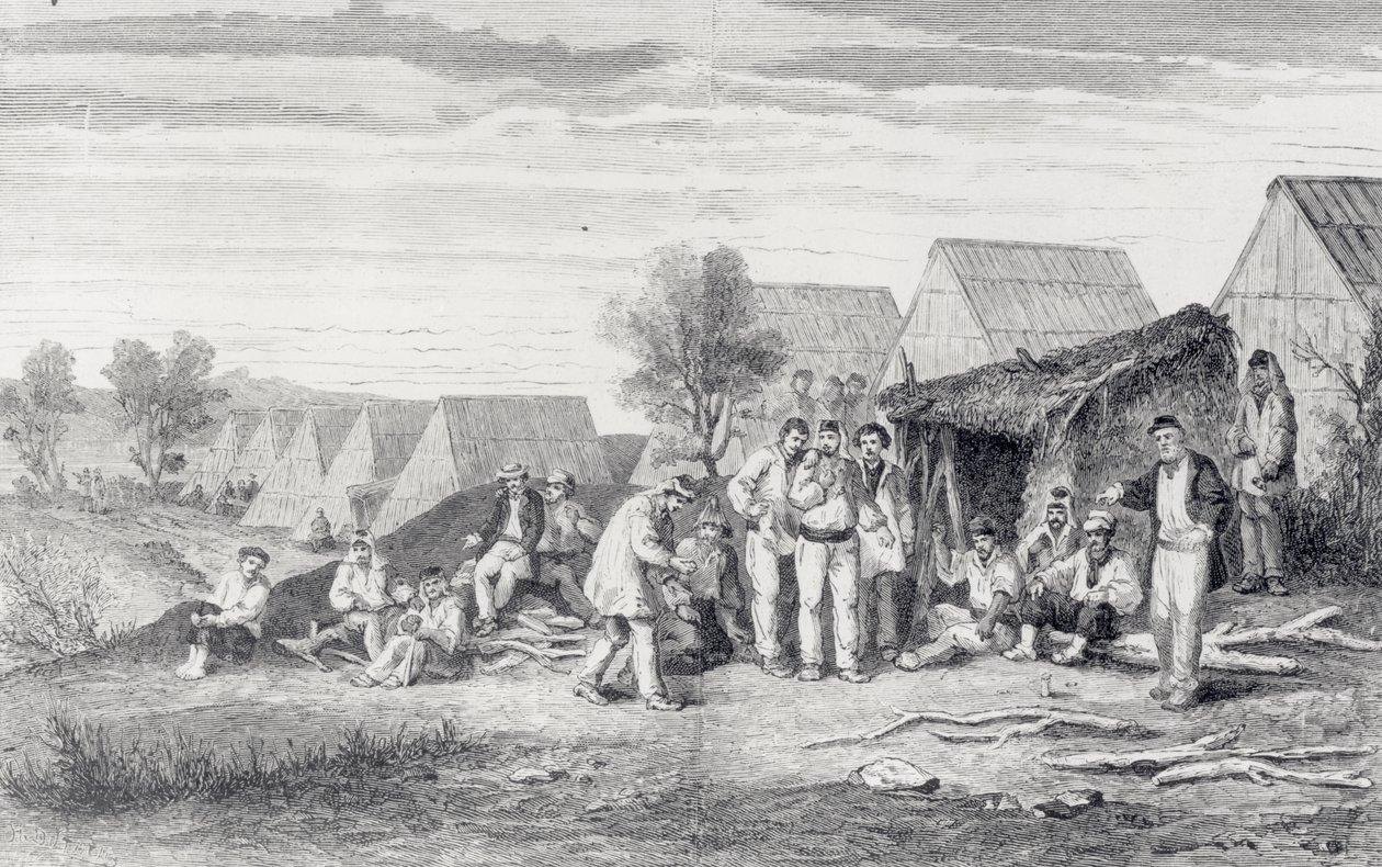 Deportee Camp on the Cros Peninsula, New Caledonia, 1873   by Hippolyte Dutheil