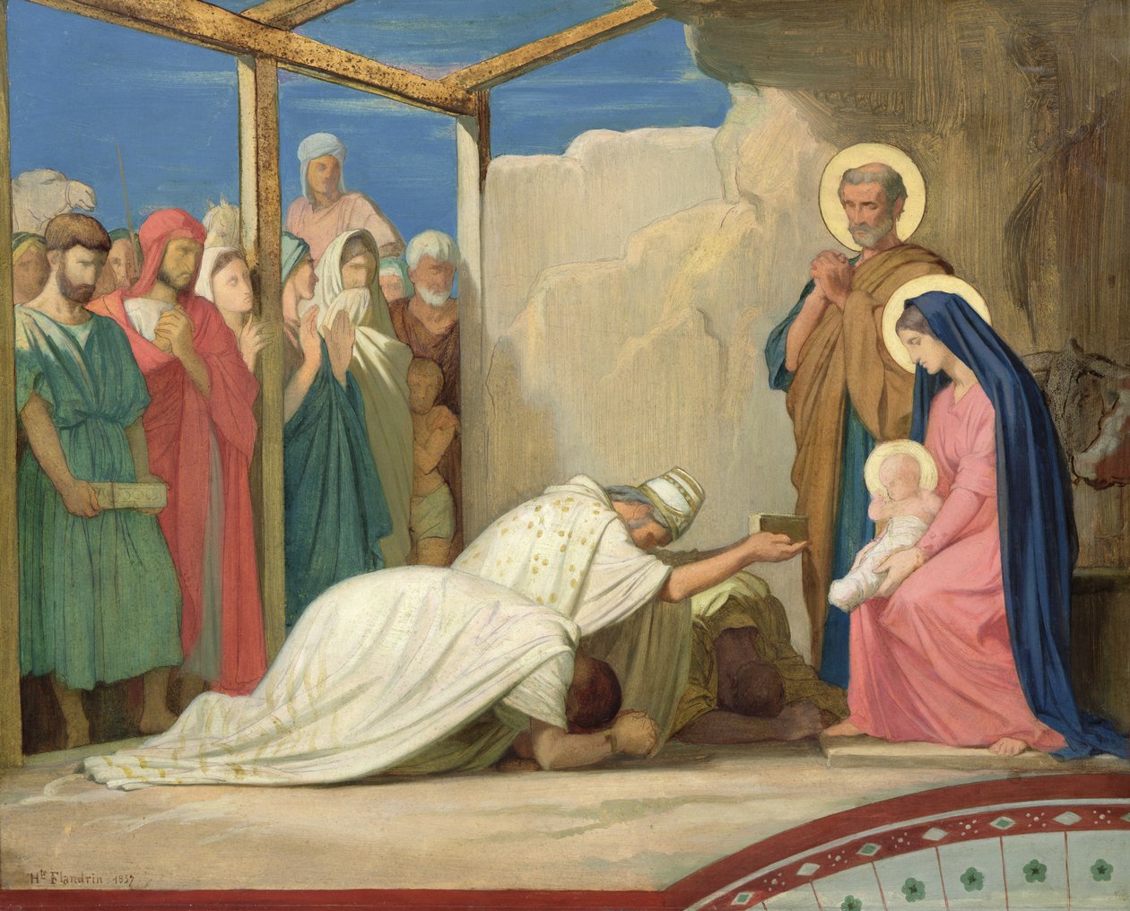 Adoration of the Magi, 1857 (oil on card) by Hippolyte Flandrin