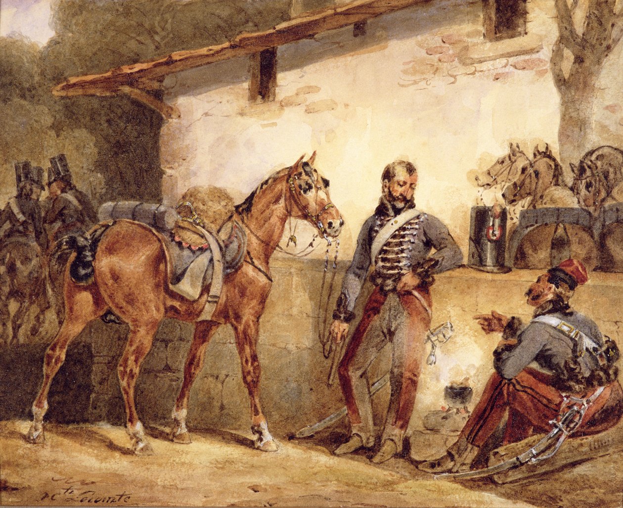 Dinlenen Fransız Askerleri, 1831 (kağıt üzerinde wc ve guaj) by Hippolyte Lecomte