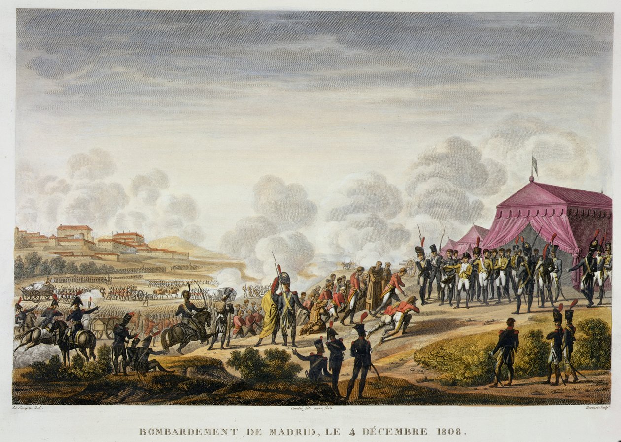 Madrid Bombardımanı, 4 Aralık 1808, Edme Bovinet (1782-1832) (aquatint) tarafından kazınmış by Hippolyte Lecomte