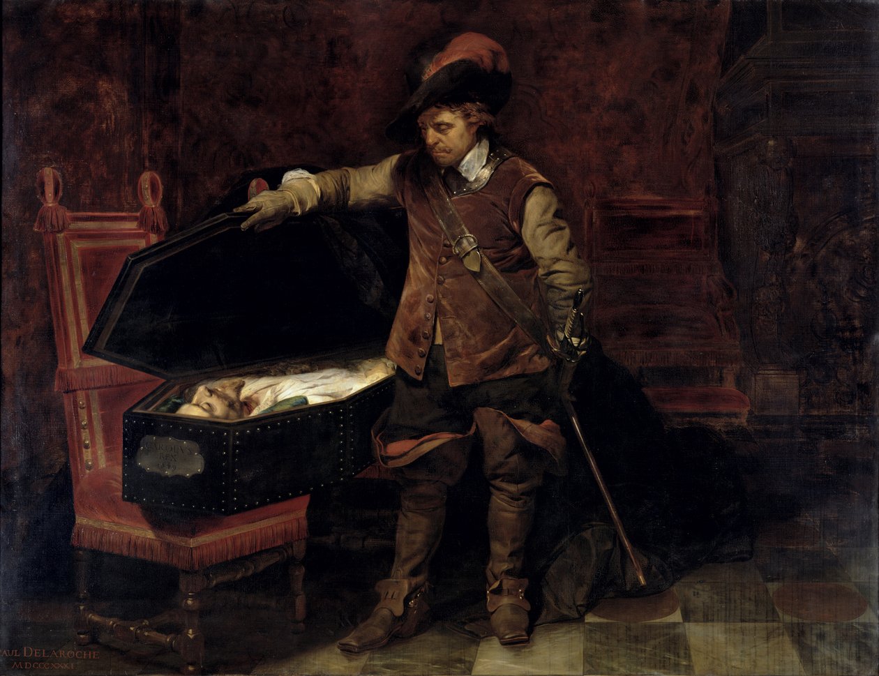 Oliver Cromwell (1599-1658) I. Charles'ın Tabutunu Açma (1600-49) 1831 (tuval üzerine yağlı boya) by Hippolyte (1797-1856) Delaroche