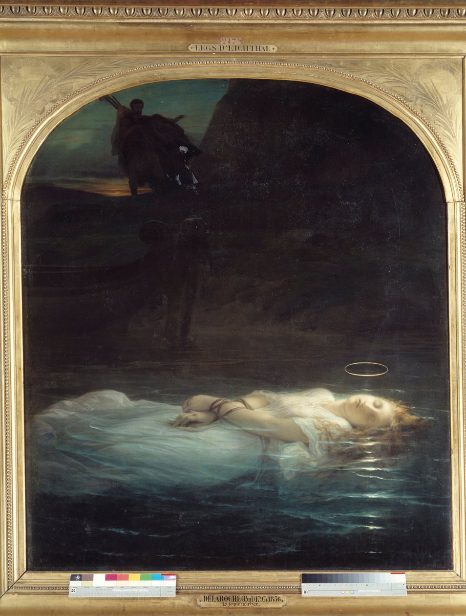 Genç şehitlik Bir su kütlesi üzerinde yüzen bir aureole taşıyan genç bir Hıristiyan şehidin cesedi. Paul Delaroche (1797-1856) 1855 Sun tarafından tablo. 1,7x1,48 m Paris, Musee du Louvre. by Paul Delaroche