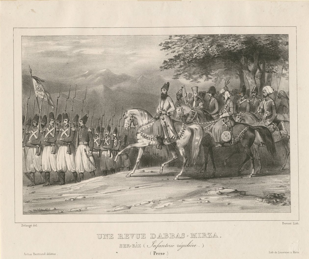 Prens, Mareşal Abbas Mirza 1789-1833, piyade alayını teftiş ediyor, 1835 by Hippolyte Bellange