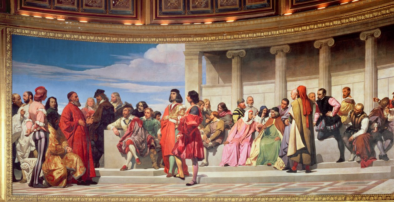 Hemicycle: Her Yaştan Sanatçılar, sol taraftaki detay, 1836-41 fresk ayrıca bkz. 83554 ve 83555 by Hippolyte Delaroche