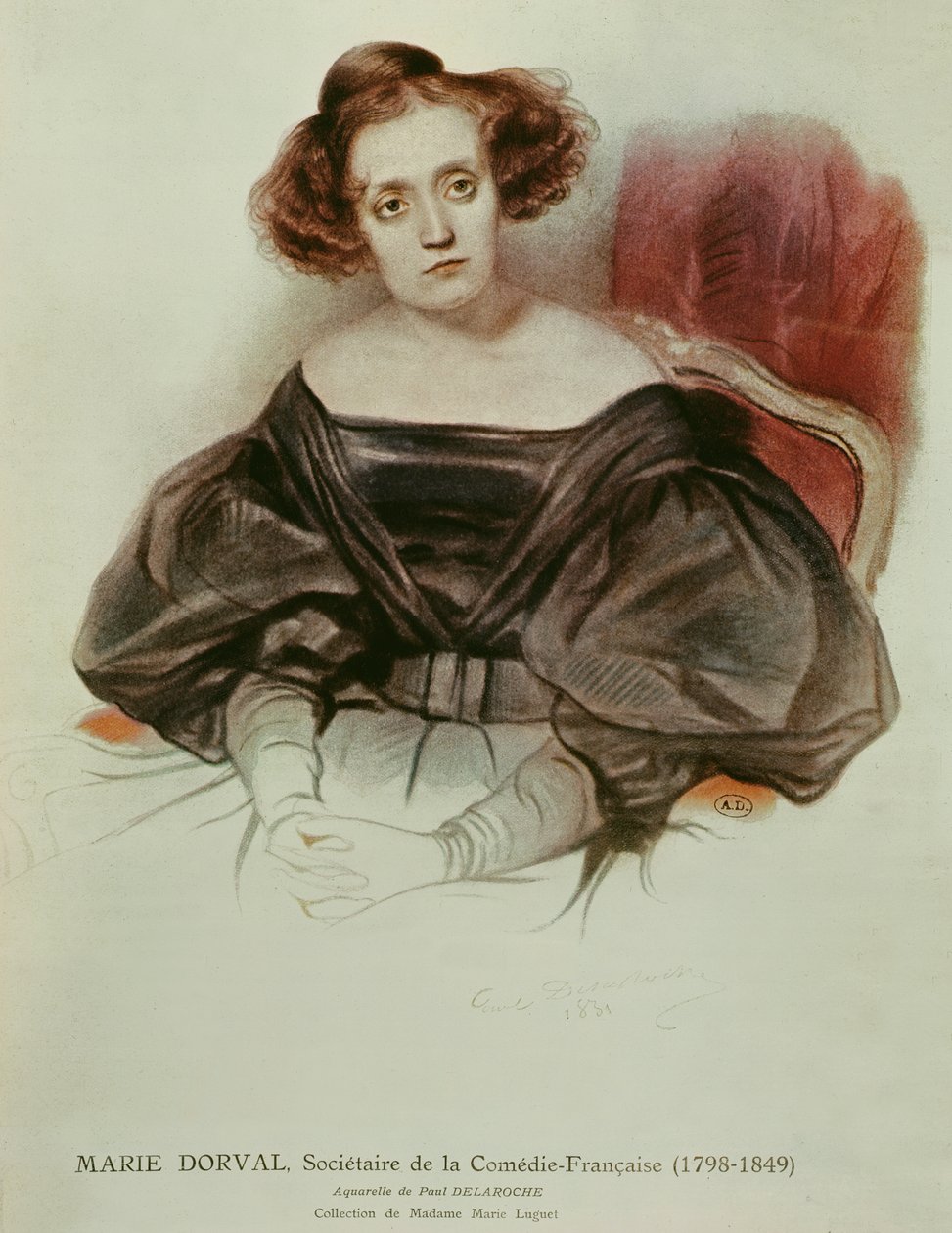 Kostümlü Marie Dorval (1798-1849), 1831 (kağıt üzerinde wc) by Hippolyte Delaroche