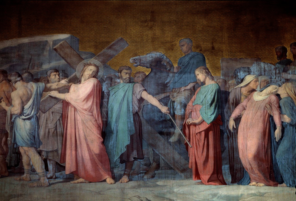 Hyppolithe Flandrin (1800-1864) tarafından bir fresk detayını taşıyan İsa 19. yüzyıl Saint Germain des Pres Kilisesi, Paris by Hippolyte Flandrin