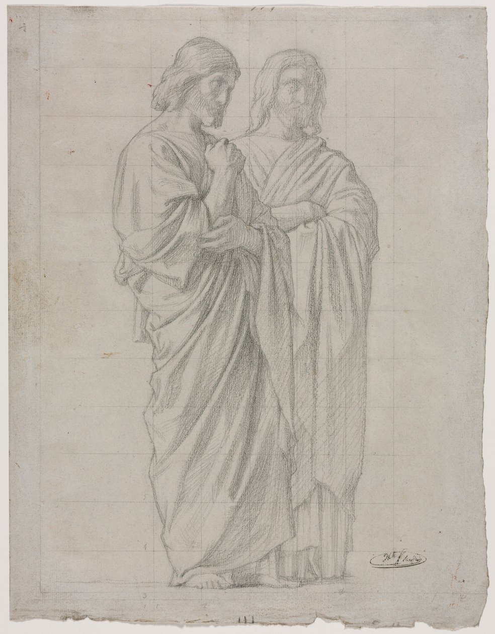İki Ayakta Figür (Havarilerin Misyonu'nun Sol Bölümü Çalışması) by Hippolyte Jean Flandrin