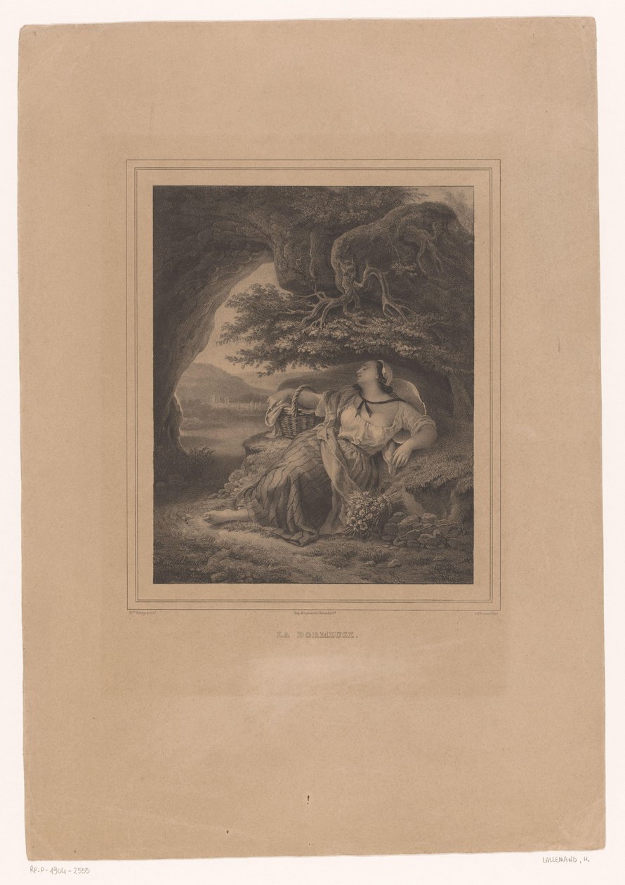 Bir ağacın kök sisteminin altında uyuyan kadın La dormeuse (nesne üzerindeki başlık) by Hippolyte Lallemand