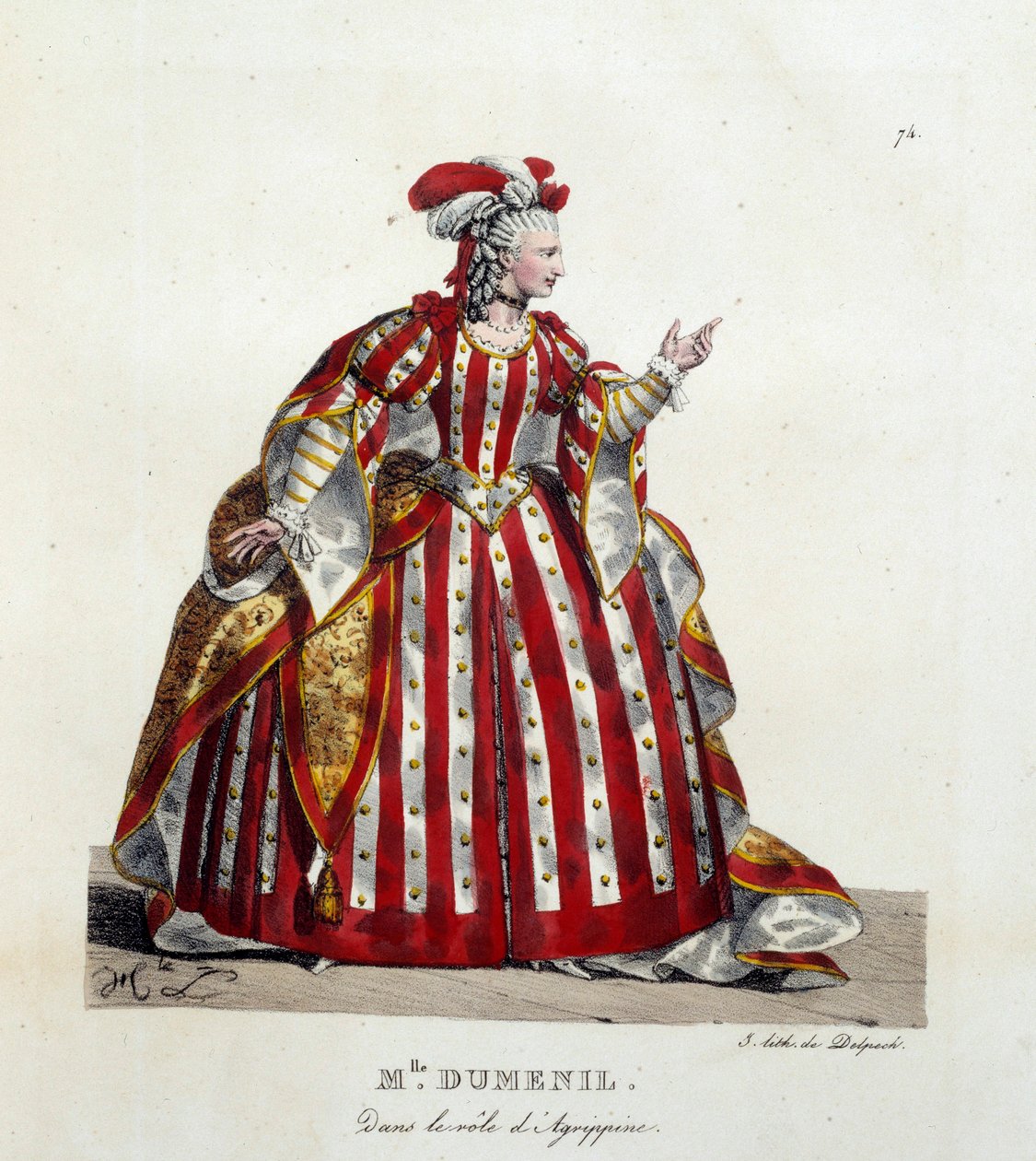 Fransız aktris Marie Francoise Marchand, Fransız Komedisinde Jean Racine'in (1639-1699) “Britannicus” adlı eserinde Agrippine rolünde Matmazel Dumesnil'i (1713-1803) çağırdı. Hippolyte lecomte (1781-1857) tarafından litografi. Özel koleksiyon by Hippolyte Lecomte