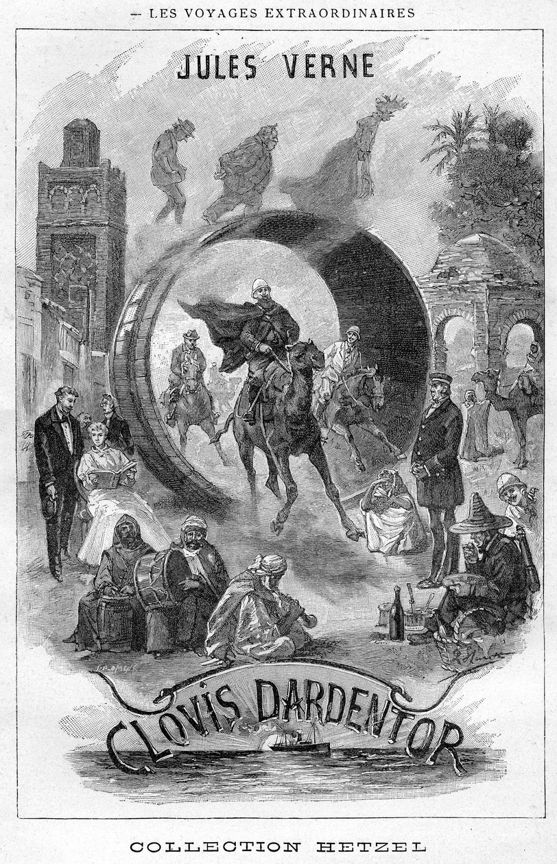 Jules Verne tarafından yazılan "Clovis Dardentor" kitabının illüstrasyonu, Hetzel baskısının ön yüz gravürü by Hippolyte Leon Benett