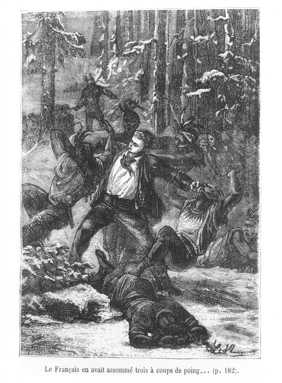 Fransız Üçünü Bir Yumrukla Düzleştirebildi, Seksen Günde Devri Alemden Jules Verne (1828-1905) çizimi Henri Theophile Hildibrand (1824-97) 1873 (gravür) by Hippolyte Leon Benett