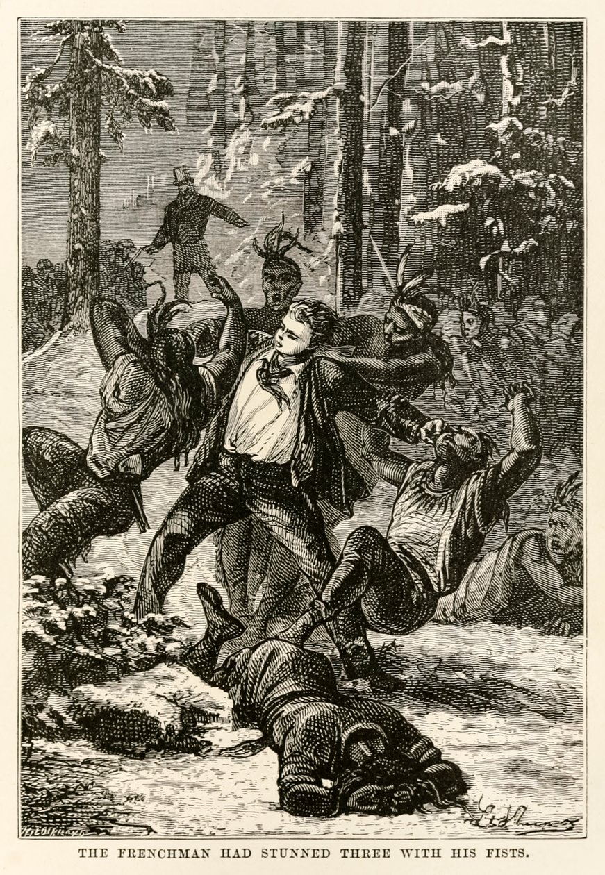 Fransız, Jules Verne (1828-1905) tarafından yazılan Seksen Günde Devri Alemden, Henri-Théophile Hildebrand (1824-97), 1873 tarafından oyulmuş olan üç kişiyi yumruklarıyla sersemletmişti. by Hippolyte Leon after Benett
