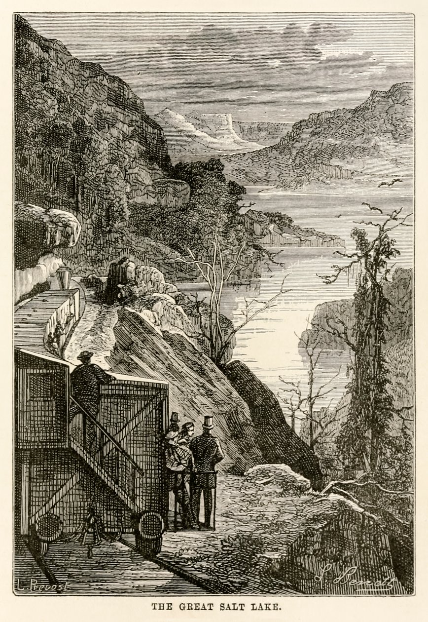 Seksen Günde Dünyadan Büyük Tuz Gölü, Jules Verne (1828-1905) tarafından Prévost tarafından oyulmuş, 1873 by Hippolyte Leon after Benett