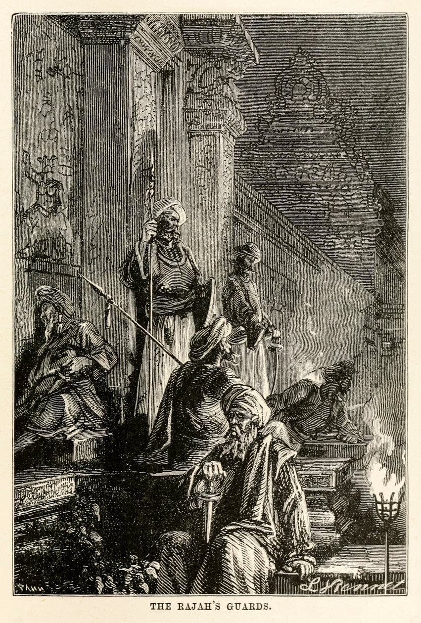 Adolphe François Pannemaker (1822-1900), 1873 tarafından oyulmuş Jules Verne (1828-1905) tarafından Seksen Günde Devri Alemden Rajah muhafızları by Hippolyte Leon after Benett