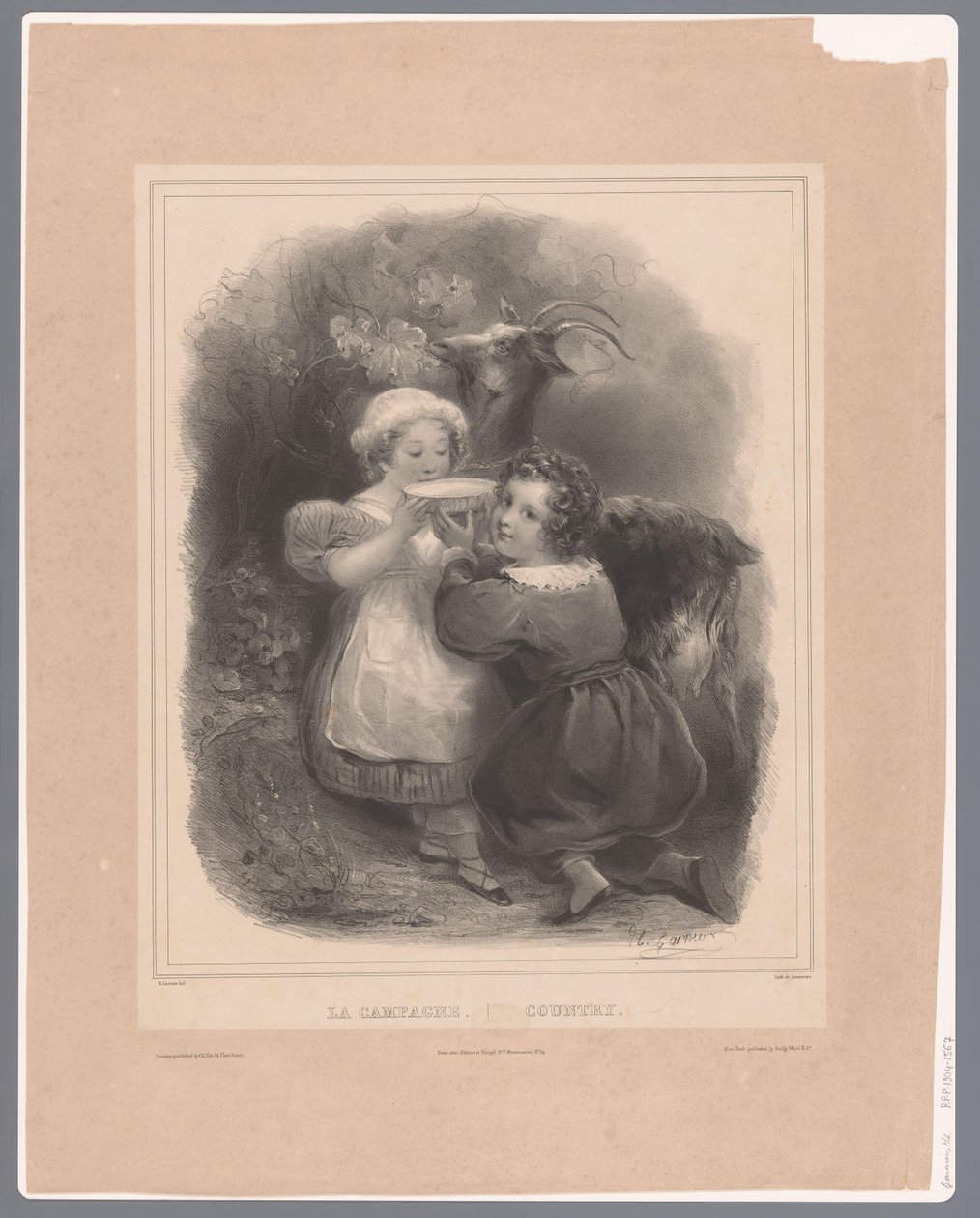 Keçili iki çocuk keçi sütü içer La Campagne / Ülke (nesne üzerindeki başlık) by Hippolyte Louis Garnier