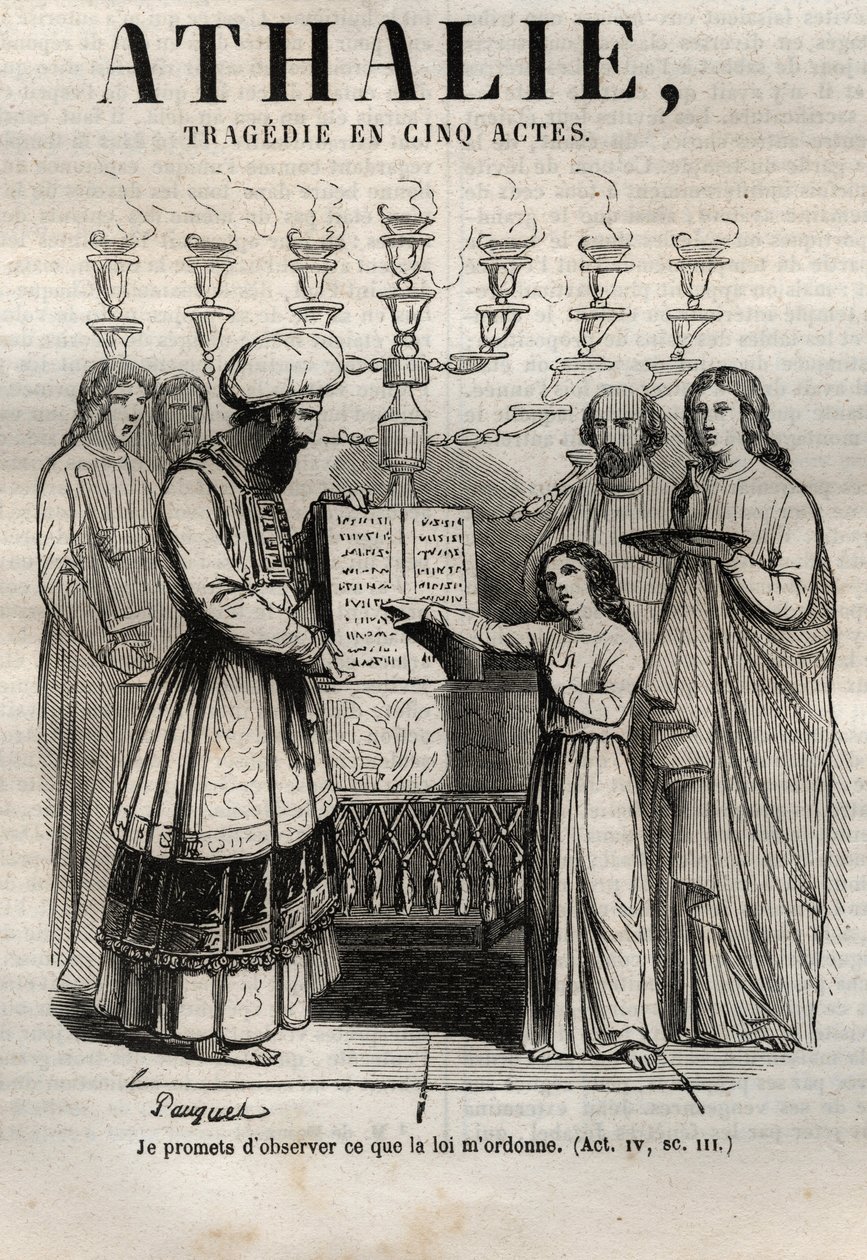 Jean Racine tarafından beş perdede Athalie trajedisi - Pauquet tarafından gösterilen “” Oeuvres de Jean Racine” de gravür ve Emile de La Bedolliere tarafından duyuru - 1851 by Hippolyte Louis Pauquet