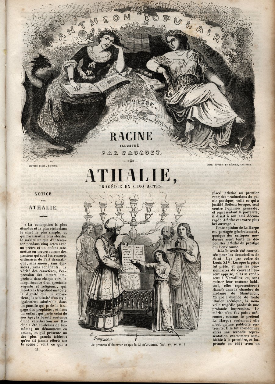 Jean Racine tarafından beş perdede Athalie trajedisi - Pauquet tarafından gösterilen “” Oeuvres de Jean Racine” de gravür ve Emile de La Bedolliere tarafından duyuru - 1851 by Hippolyte Louis Pauquet