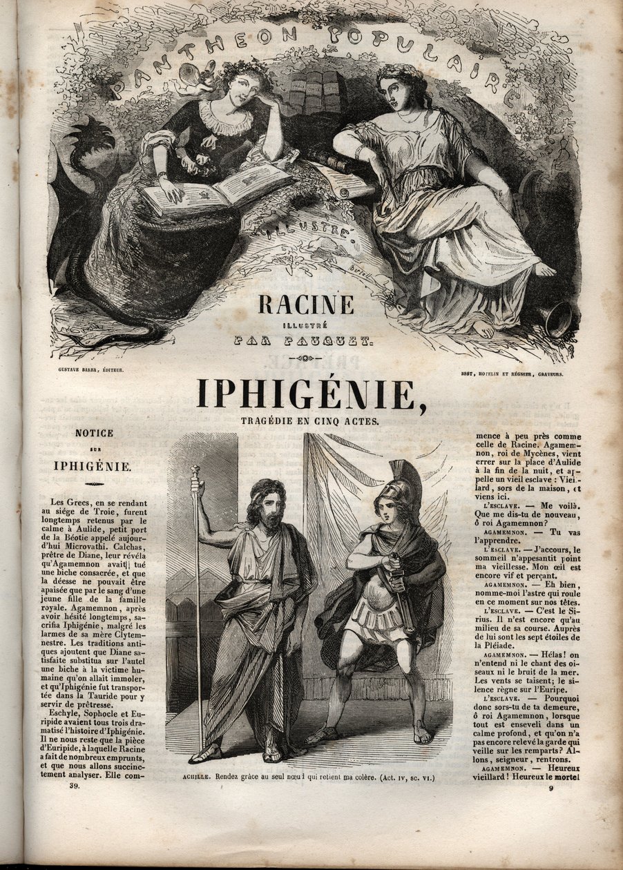 Iphigenie tragedie de Jean Racine - Pauquet tarafından resmedilen “” Oeuvres de Jean Racine” deki gravür ve Emile de La Bedolliere tarafından duyuru - 1851 by Hippolyte Louis Pauquet