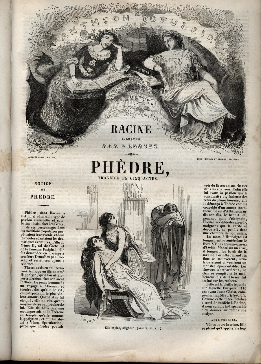 Phedre, Jean Racine tarafından (1639-1699 - Pauquet tarafından resmedilen “” Jean Racine Eserleri”nde gravür ve Emile de La Bedolliere tarafından not - 1851 by Hippolyte Louis Pauquet