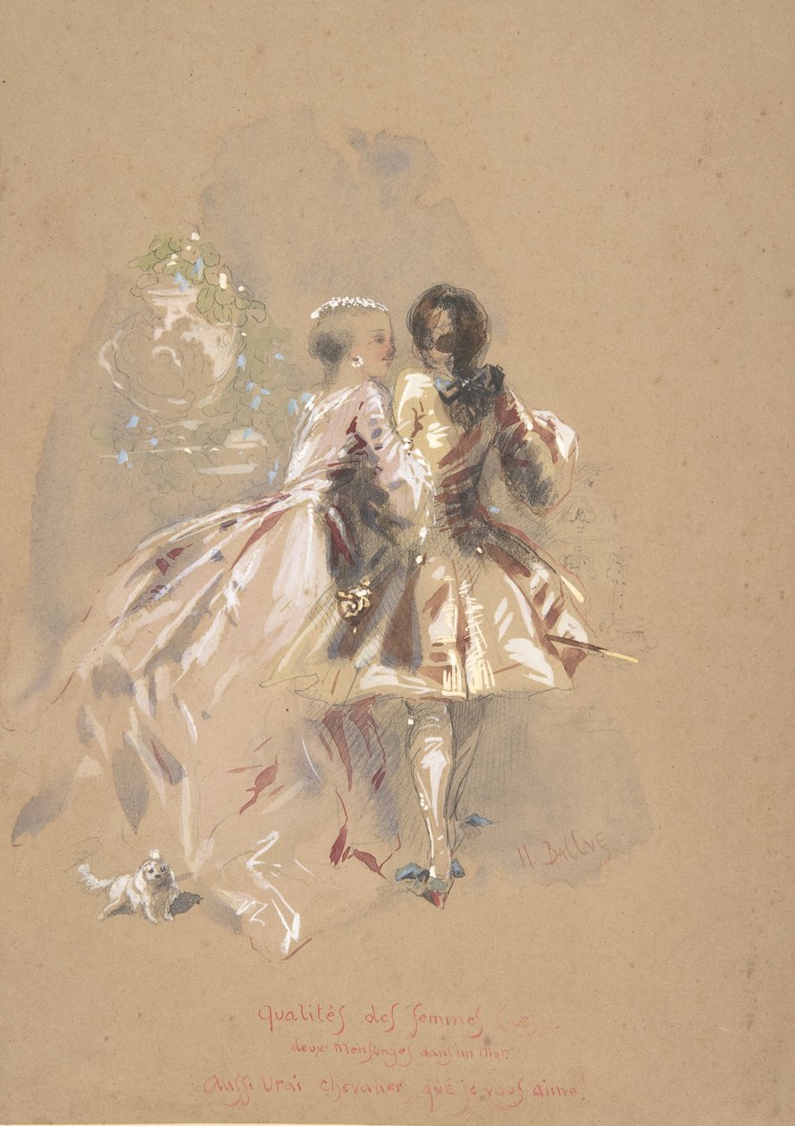 Arkadan Görülen Genç Çift, 19. Yüzyılın ortalarında. by Hippolyte Omer Ballue