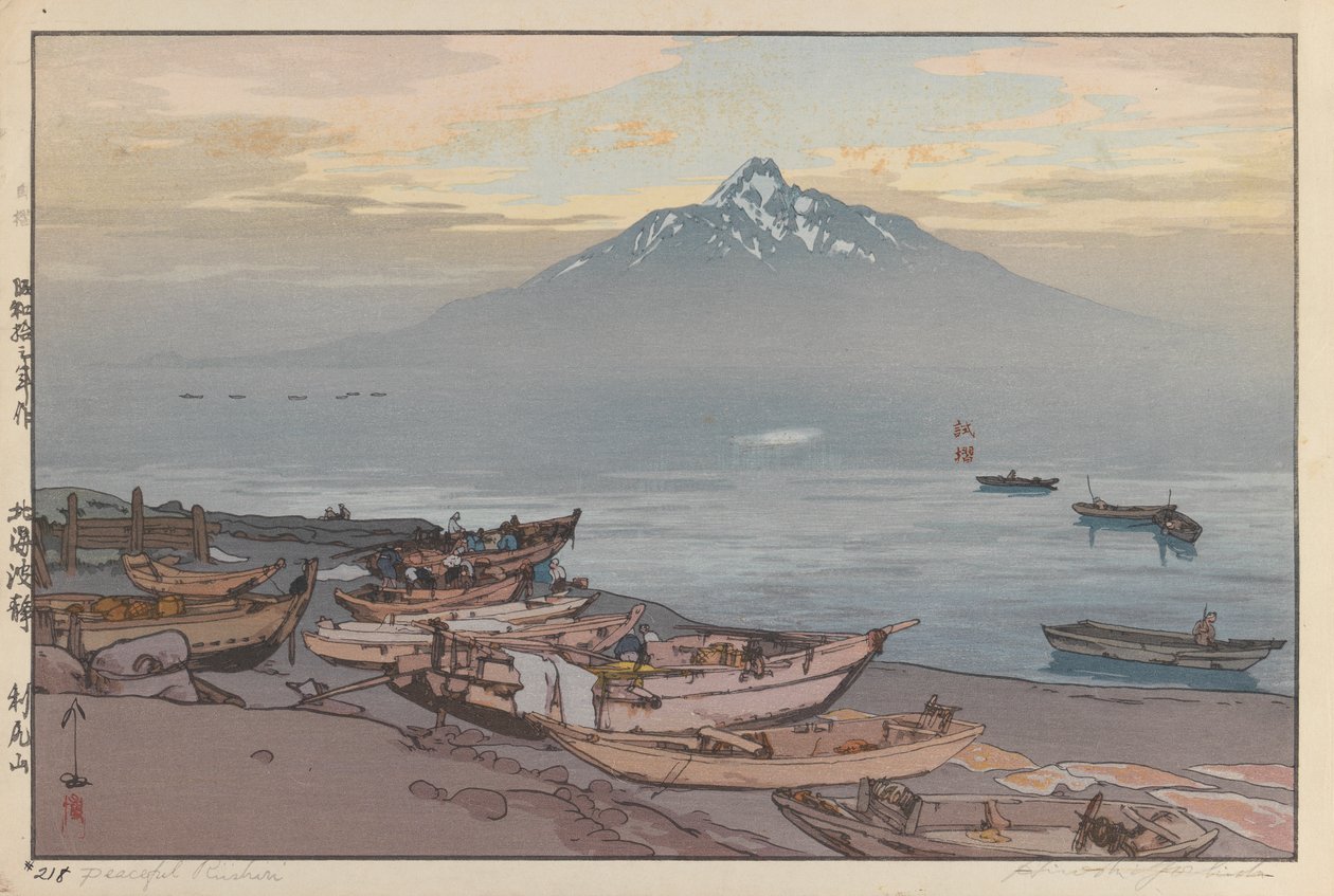 Huzurlu Rishiri (kağıda tahta baskı) by Hiroshi Yoshida