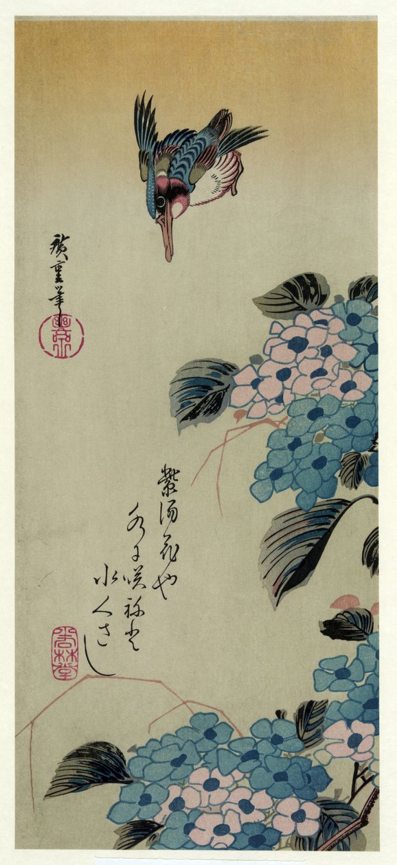 Ortanca Yalıçapkını (Ortanca ve Yalıçapkını) by Utagawa Hiroshige