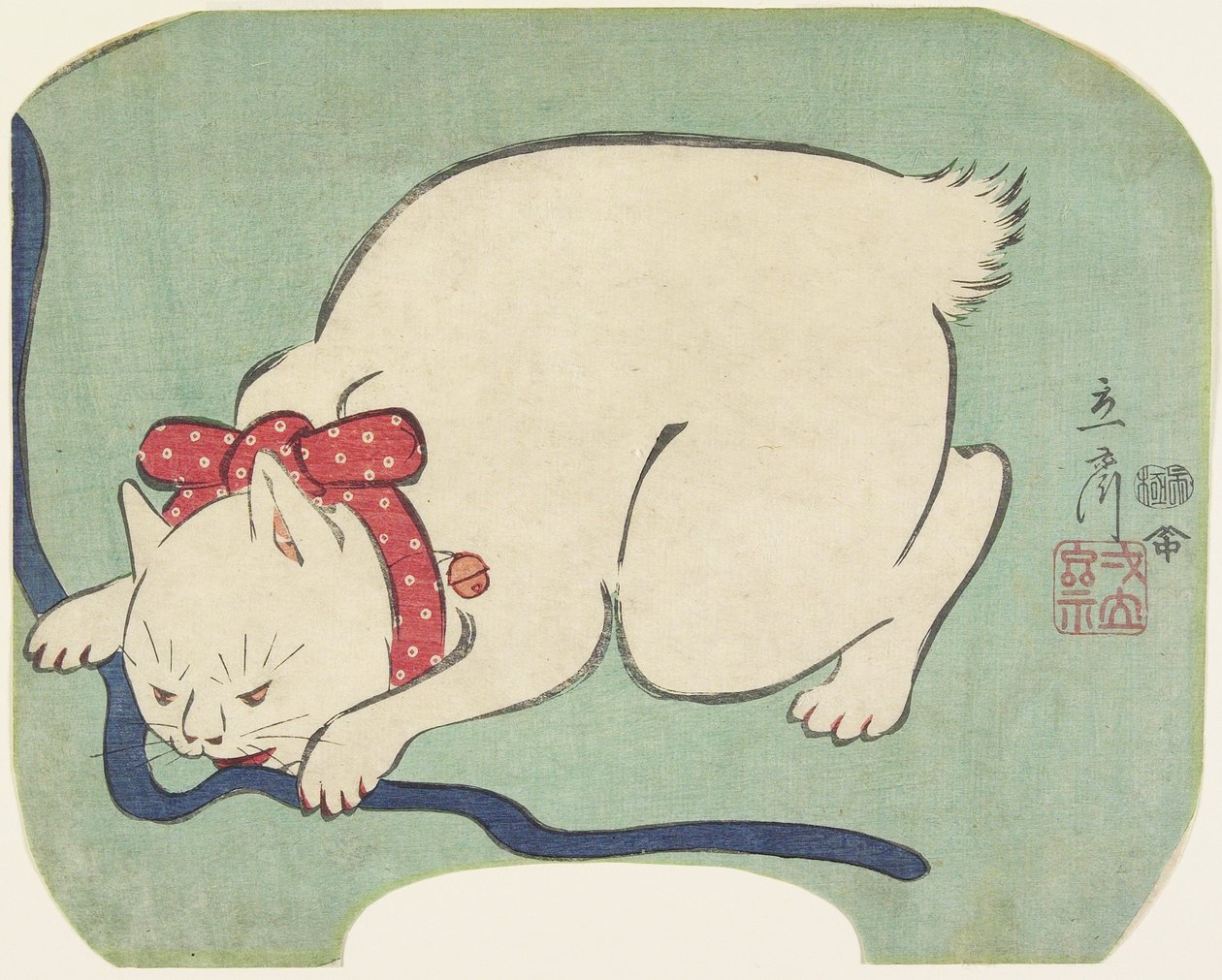 İple Oynayan Beyaz Kedi, 1863 by Hiroshige II