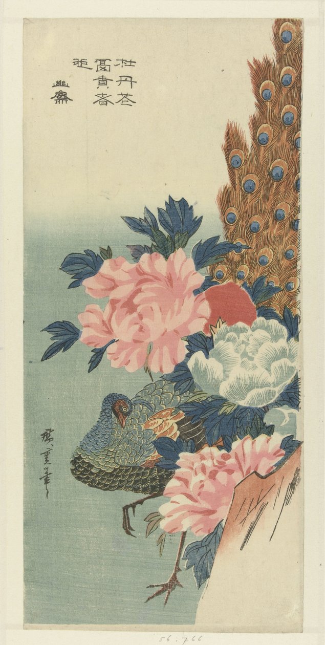 Tavus kuşu ve şakayık by Hiroshige (I) , Utagawa