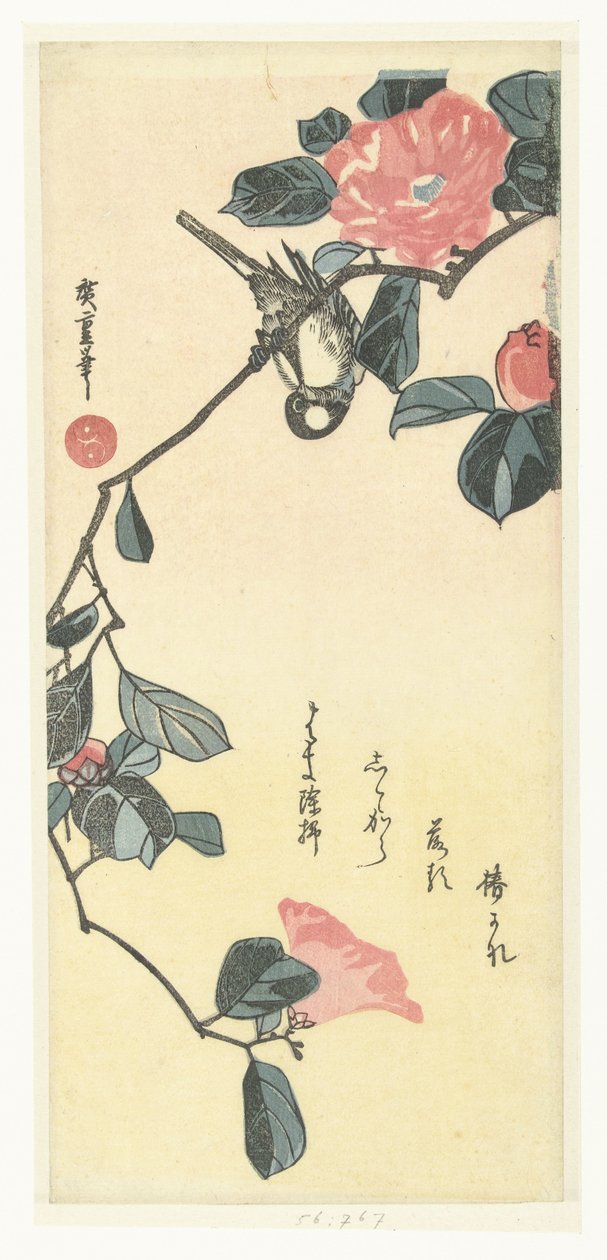kuş ve kamelya by Hiroshige (I) , Utagawa