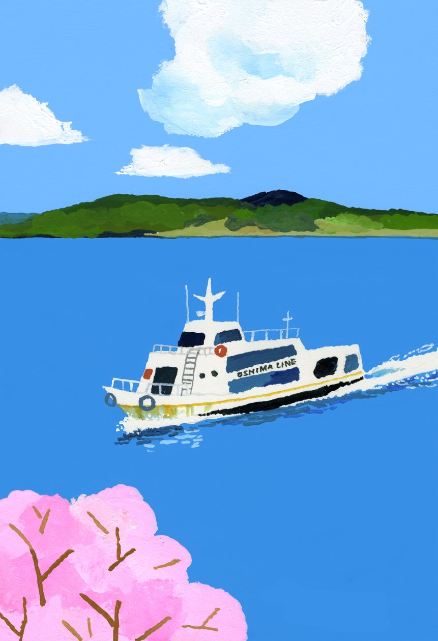 Turist teknesi ve kiraz çiçeği by Hiroyuki Izutsu