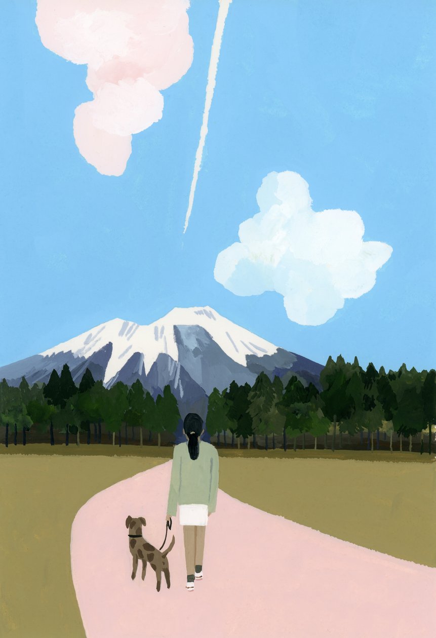 Köpek ve uçak bulutu ile yürümek by Hiroyuki Izutsu