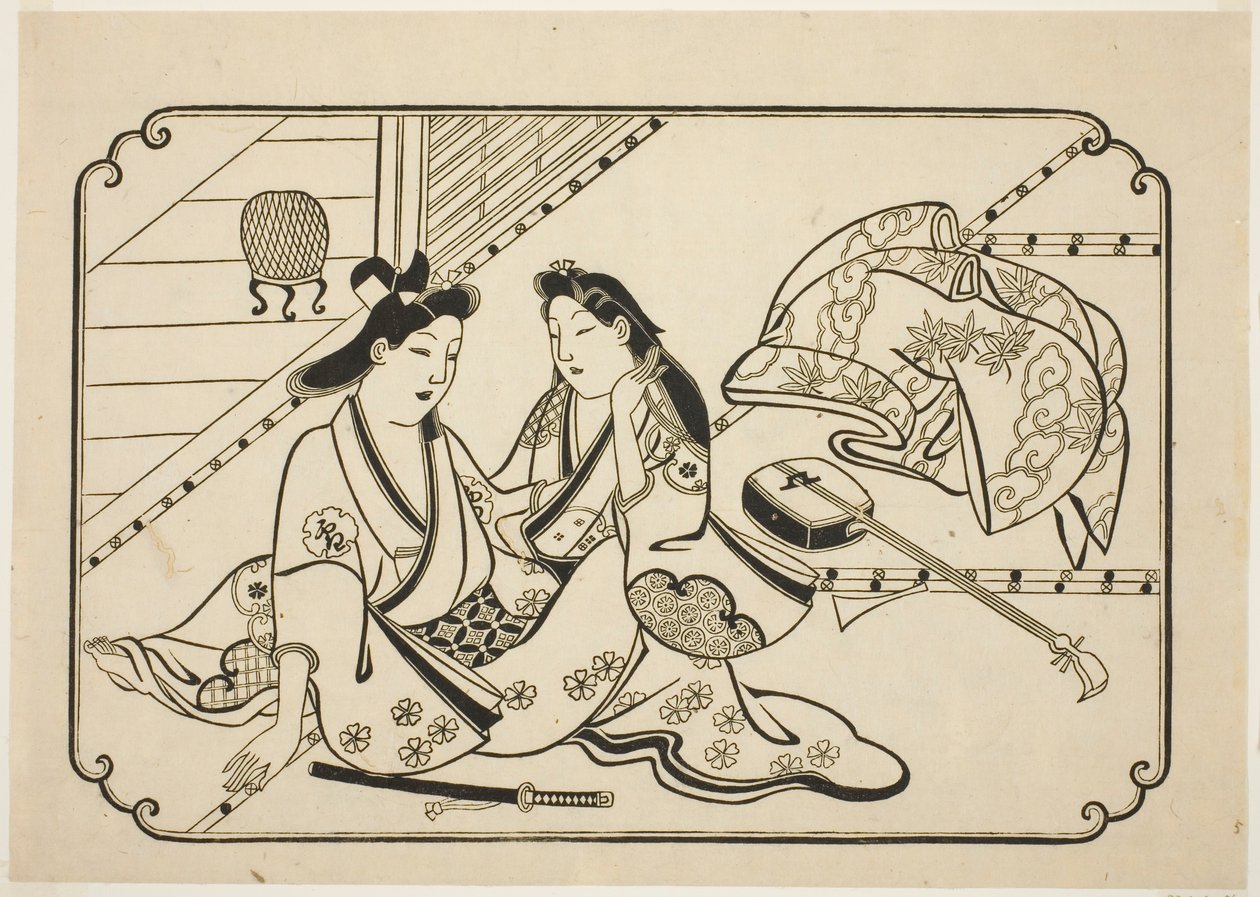Küçük bir müzikten sonra, 12 erotik baskıdan oluşan isimsiz bir diziden by Hishikawa Moronobu