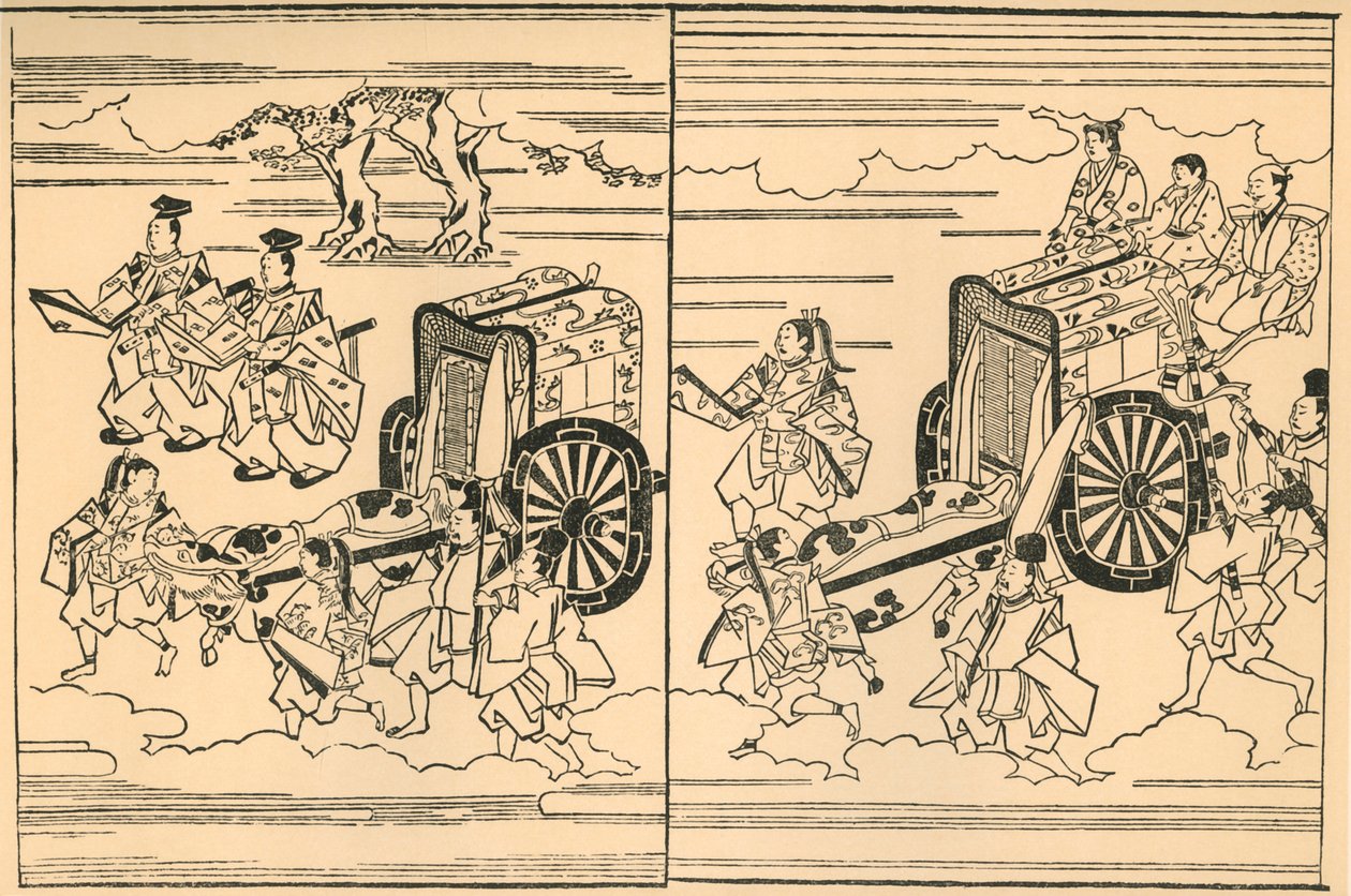 Öküzlerin çizdiği arabalar, 1663, 1924. by Hishikawa Moronobu
