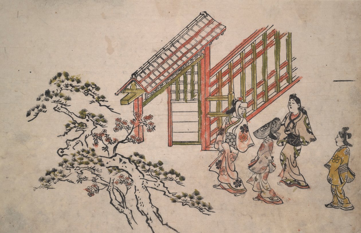 Yeni Yoshiwara Kapısı yakınında by Hishikawa Moronobu