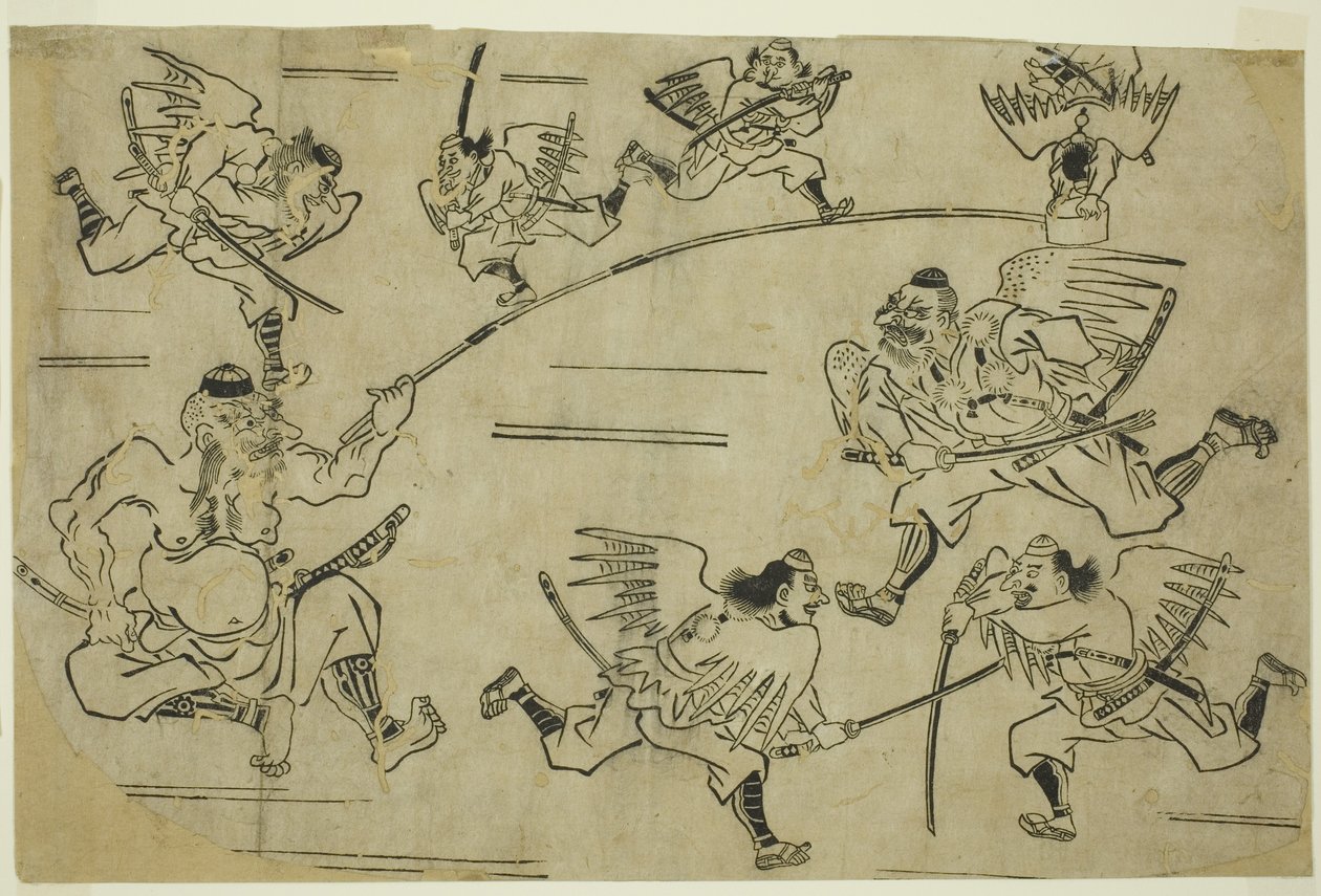 Tengu Kralı Öğrencilerini Eğitiyor, c.1690 by Hishikawa Moronobu