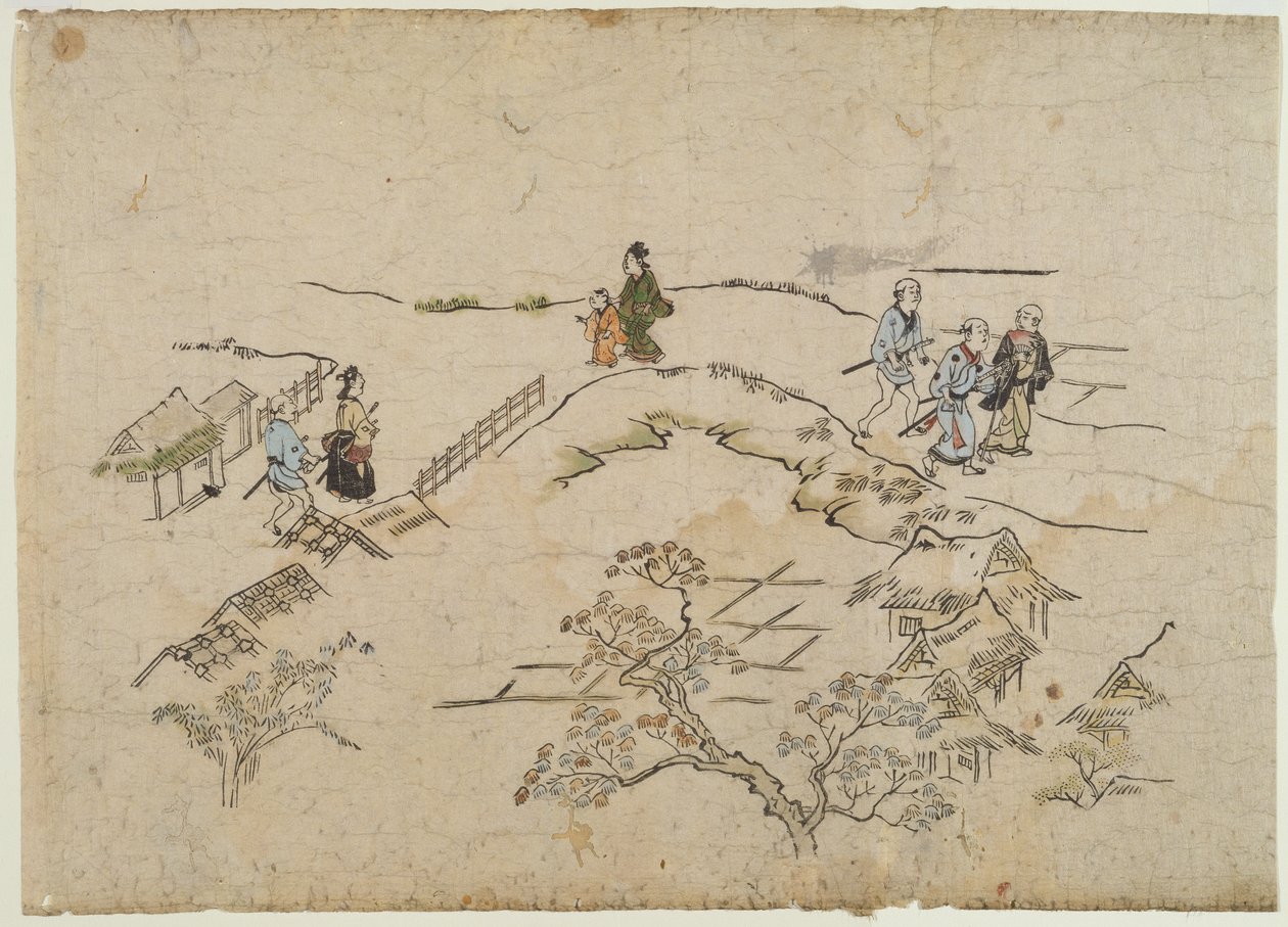 Yoshiwara no Tei, c.1680 (colour woodblock print) by Hishikawa Moronobu
