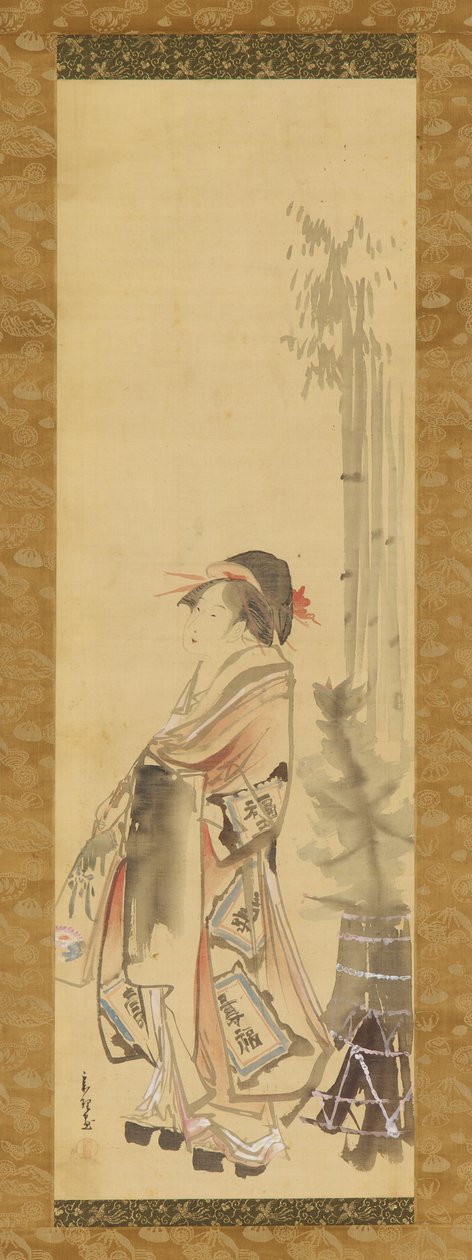 Battledore ve raketle oynayan kız, 1615-1868. by Hishikawa Sori