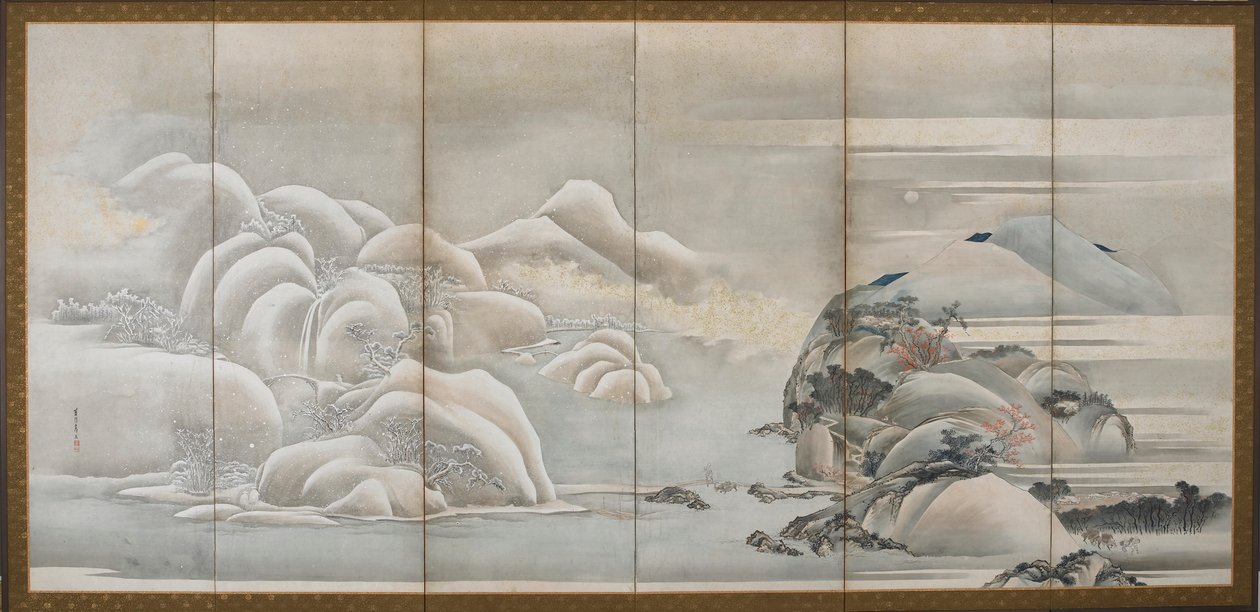Peyzaj: dört mevsimden ikisi, sonbahar ve kış, Edo dönemi, 18. yüzyılın sonu ve 19. yüzyılın başı. by Hishikawa Sori