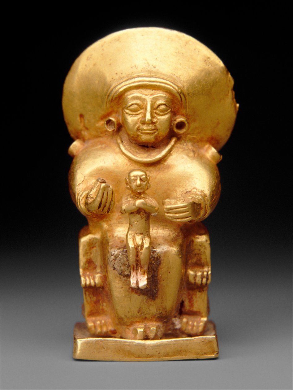 Çocuklu oturan tanrıça, MÖ 1300 dolayları (altın) by Hittite
