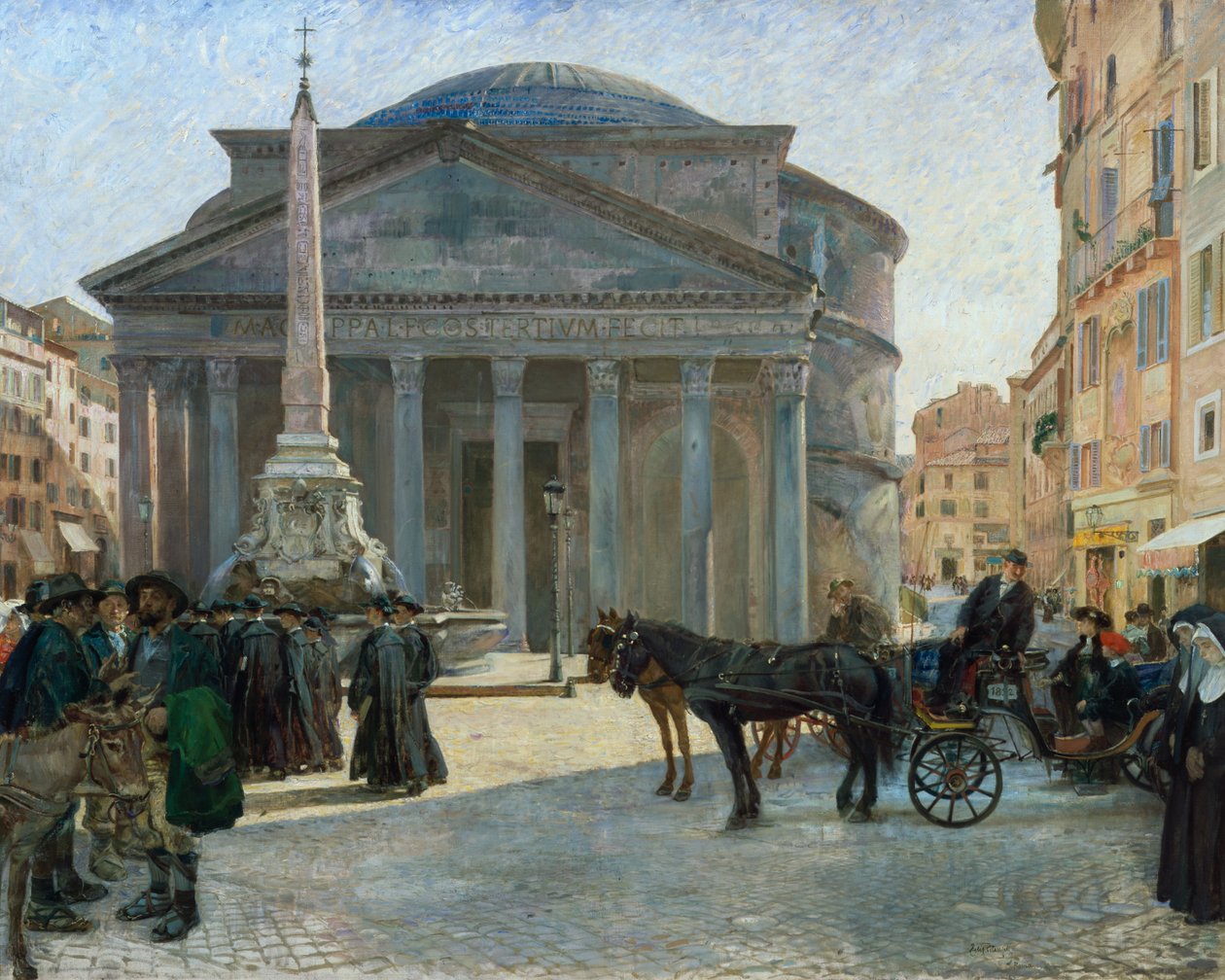 Roma'daki Pantheon meydanından by Hjalmer Eilif Emanuel Peterssen
