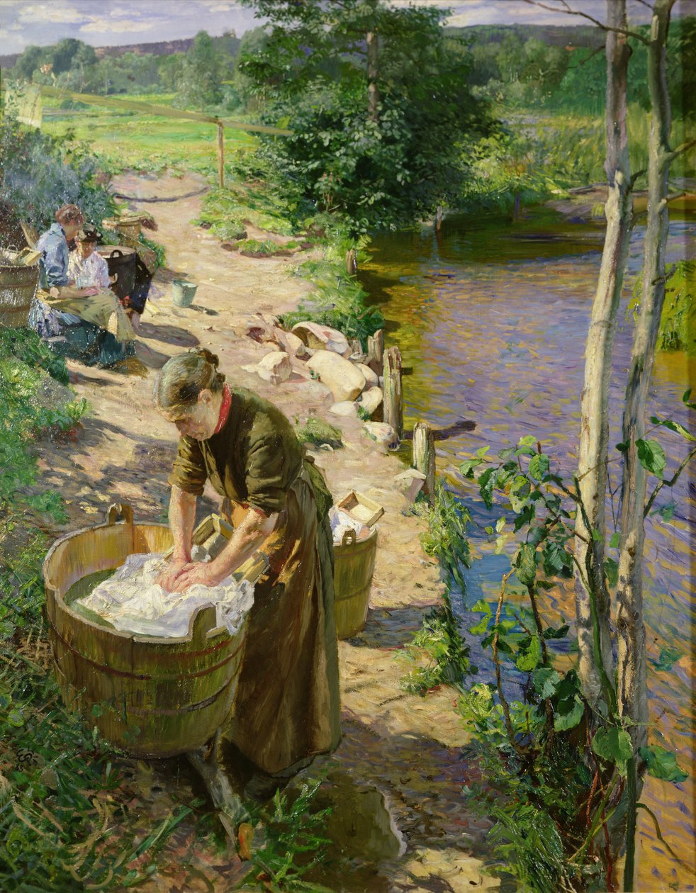 Nehir Kenarında Yıkama, Sandvika (tuval üzerine yağlı boya) by Hjalmer Eilif Emanuel Peterssen