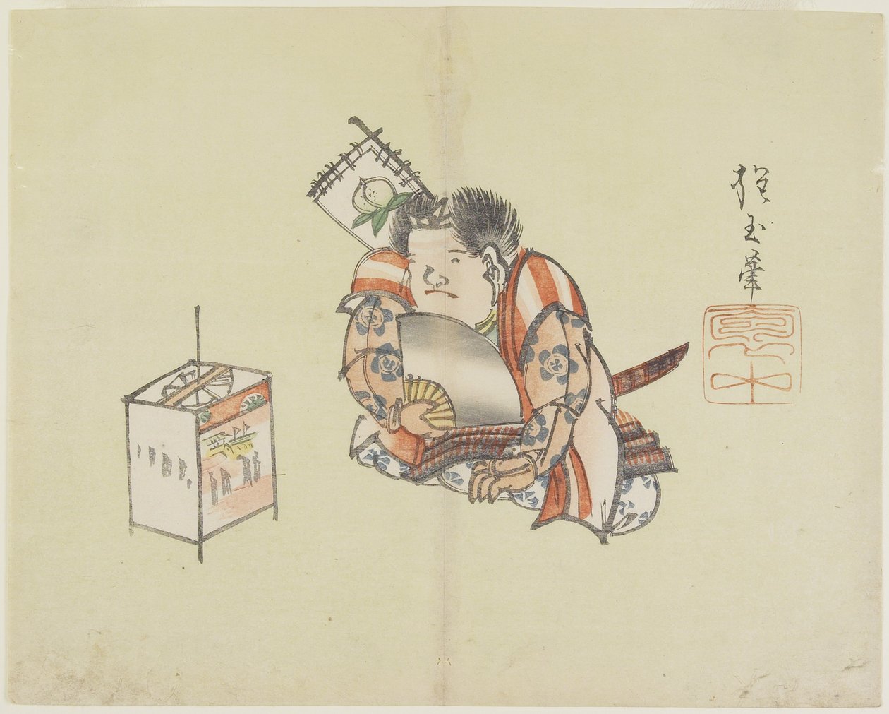 (Momotaro_ Fan Kullanarak), c. 1830 by Hogyoku