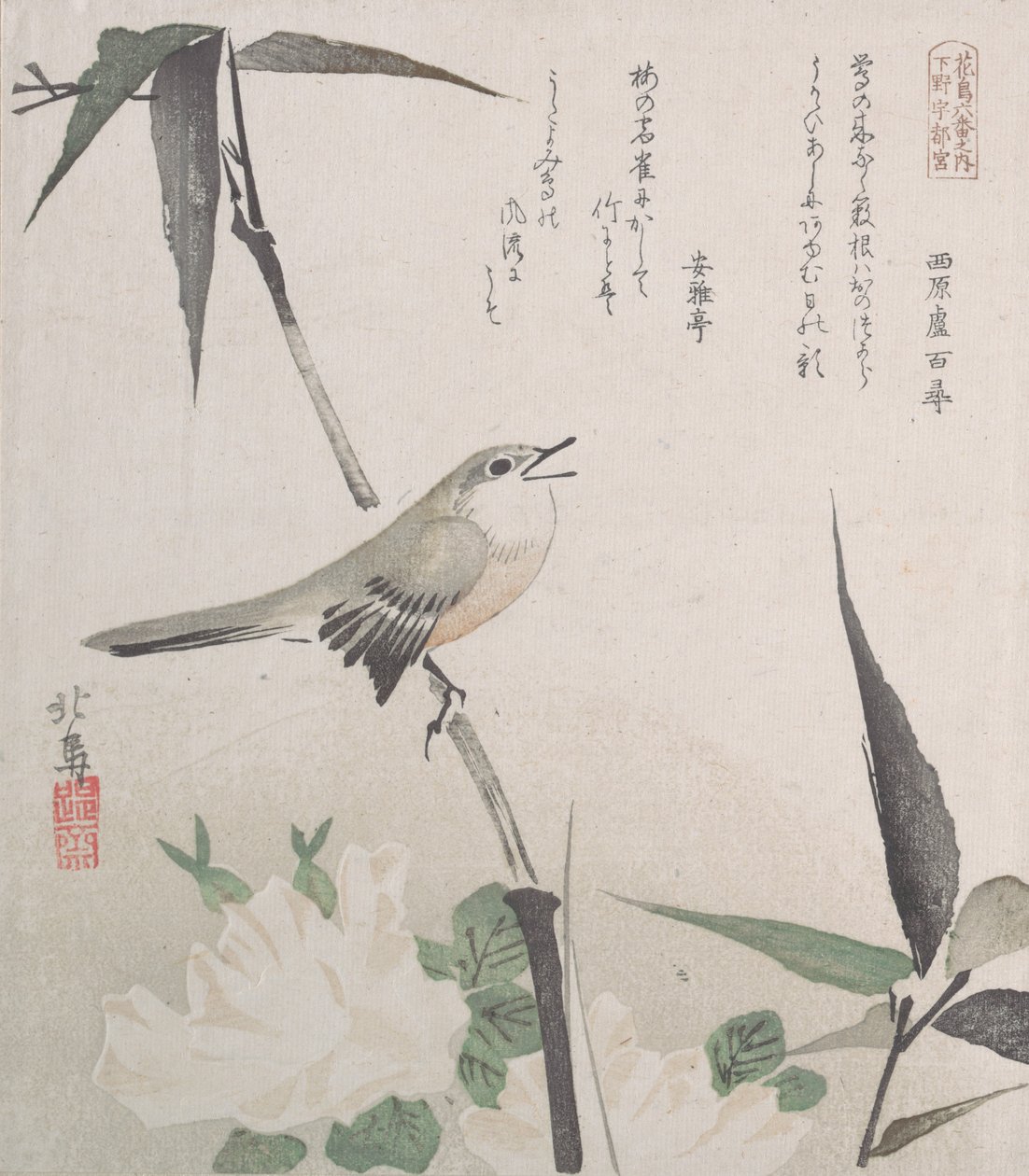 Bülbüllü Güller ve Bambu, 19. yüzyıl., 19. yüzyıl. by Hokuba